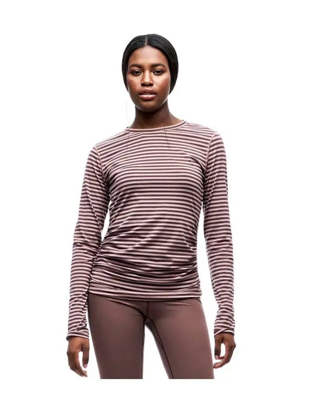 Indyeva Milgan IiiStriped Long-Sleeve Crewneck in Sepia Rose/Muddy Stripe